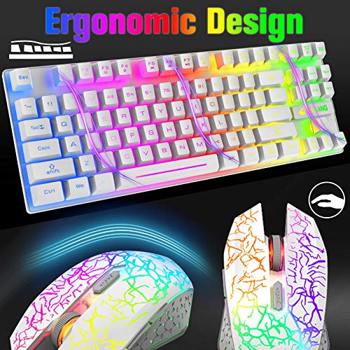 2.4G 3800mAh Inalámbrico Sensación mecánica Teclado para juegos Rainbow LED+Ratón para juegos de 2400DPI+Auriculares para juegos estéreo con cable RGB para PC/ PS4/PS5/XBOX+Alfombrilla de ratón