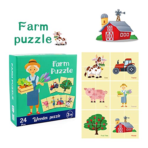 24Pcs Cartoon Animal Farm Wooden Jigsaw Puzzles Game Early Education Kids Toy 1 Farm#