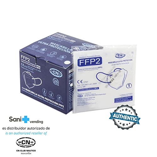 25 uds Mascarilla FFP2 CN Ultra Protección + Estuche Antiséptico + Ajustadores | Homologada CE | desechable - no Reutilizable | 5 capas, tamaño adulto, Color a escoger (Blanco)