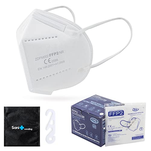 25 uds Mascarilla FFP2 CN Ultra Protección + Estuche Antiséptico + Ajustadores | Homologada CE | desechable - no Reutilizable | 5 capas, tamaño adulto, Color a escoger (Blanco)
