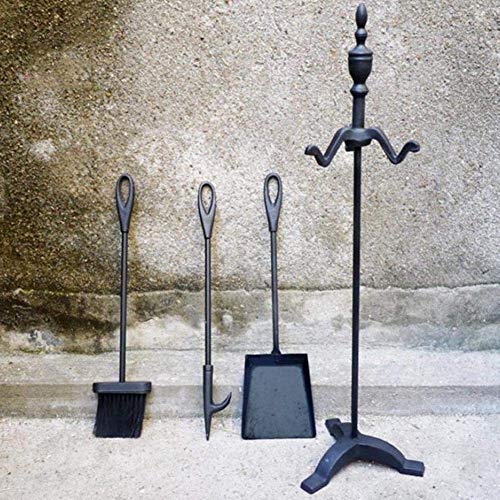 27.6in Fireplace Tools Set 4 PCS Kit Wrought Iron Indoor Fireset Stand Wood Log Holder Outdoor Fire Pit Hearth Accessories Kit