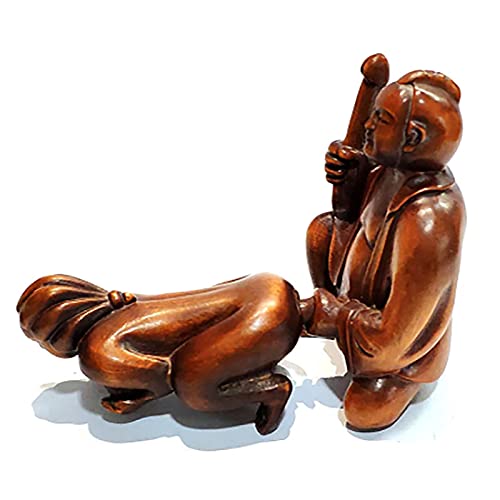 2"Mano Geschnitzte JapanisChen Buchsbaum Netsuke: Oriental Mann und Frau
