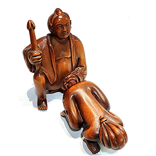 2"Mano Geschnitzte JapanisChen Buchsbaum Netsuke: Oriental Mann und Frau