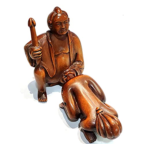 2"Mano Geschnitzte JapanisChen Buchsbaum Netsuke: Oriental Mann und Frau