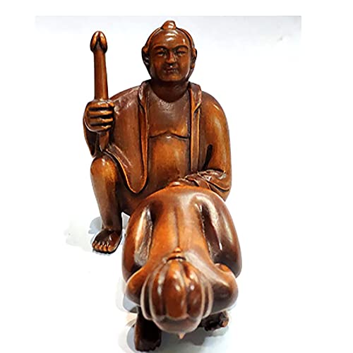 2"Mano Geschnitzte JapanisChen Buchsbaum Netsuke: Oriental Mann und Frau