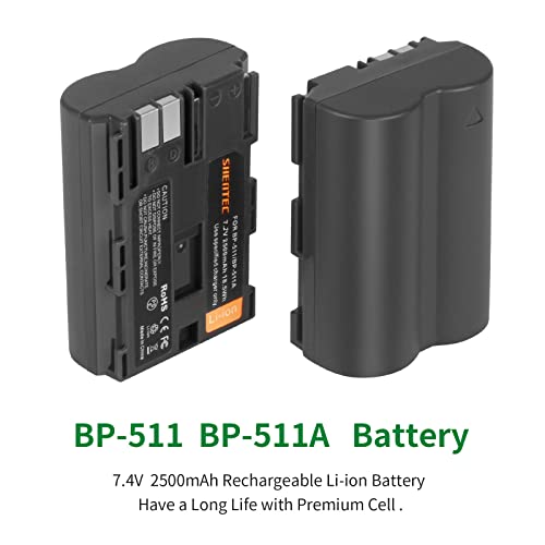 2X Shentec Batería BP-511 Compatible con Canon BP-511A Canon EOS 5D 10D 20D 30D 40D 50D 300D D60 Powershot G1 G2 G3 G5 G6 Pro 1 Batería Cámara