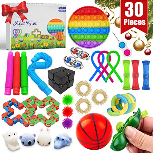 (30 Piezas) Fidget Toy Pack - Pop It Fidget Toys, Simple Dimple, Stress Ball, Pelota Antiestrés, Juguete Antiestrés Niños Autismo, Juguetes Déficit de Atención