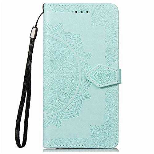 3C Collection Fundas iPhone 6Plus Tapa de Falsa Piel Mandala Verde, Fundas iPhone 6S Plus Libro Iman con Tarjetero, Grabado Flores de Funda para iPhone 6Plus y iPhone 6S Plus Antigolpes Mujer