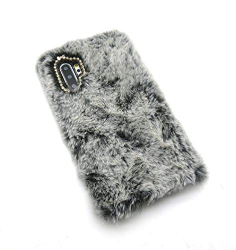 3C Collection Fundas Samsung Note 10 Plus Peludo Negro, Fundas Galaxy Note 10 Plus Mullido, Rhinestone de Bling Velloso Pelo Fundas para Samsung Galaxy Note 10 Plus Carcasas Flexible