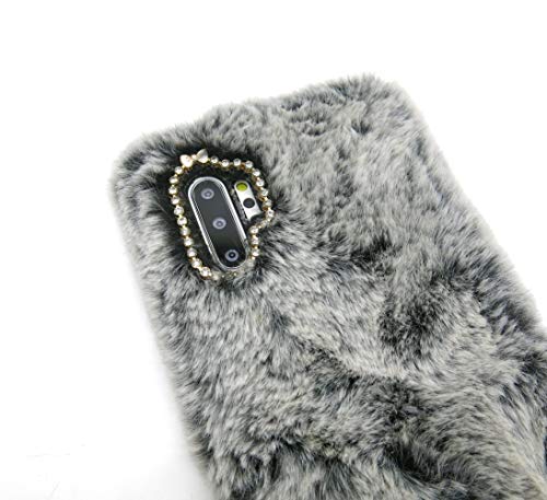 3C Collection Fundas Samsung Note 10 Plus Peludo Negro, Fundas Galaxy Note 10 Plus Mullido, Rhinestone de Bling Velloso Pelo Fundas para Samsung Galaxy Note 10 Plus Carcasas Flexible