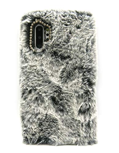 3C Collection Fundas Samsung Note 10 Plus Peludo Negro, Fundas Galaxy Note 10 Plus Mullido, Rhinestone de Bling Velloso Pelo Fundas para Samsung Galaxy Note 10 Plus Carcasas Flexible