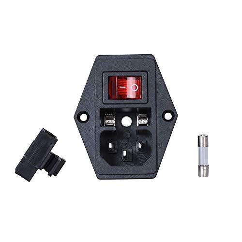 3Dman 15A 250V Rocker Switch Power Socket Inlet Module Plug 5A Fuse Switch with 18 AWG Wiring 3 Pin IEC320 C14