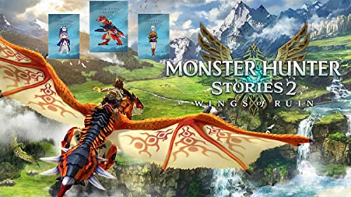 3PCS Amiibo Tarjetas de Juego para Monster Hunter Stories 2 Wings of Ruin, ENA Razewing Ratha Tsukino NFC Amiibo Card para Switch/Switch Lite/New 3DS/Wii U