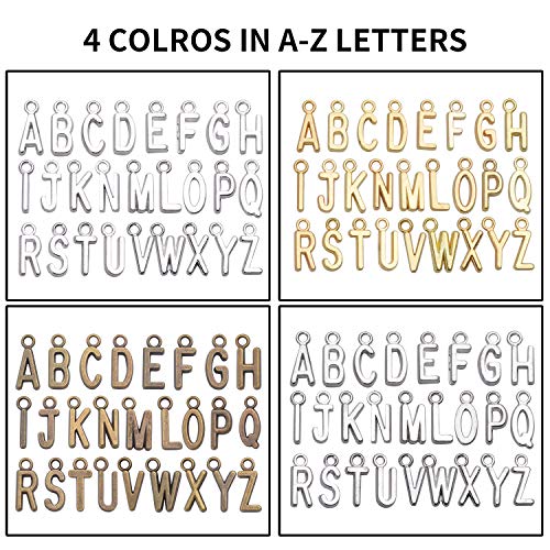 4 Juegos (104 Piezas) Colgantes Aleación A-Z Letra Encanto Alfabeto Dijes Mezclados para Fabricación de Joyas, 4 Colores