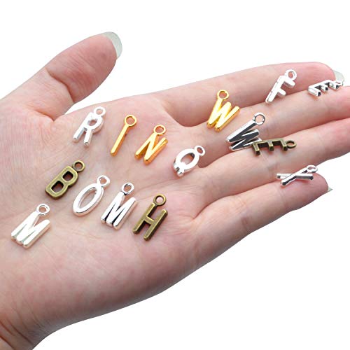 4 Juegos (104 Piezas) Colgantes Aleación A-Z Letra Encanto Alfabeto Dijes Mezclados para Fabricación de Joyas, 4 Colores