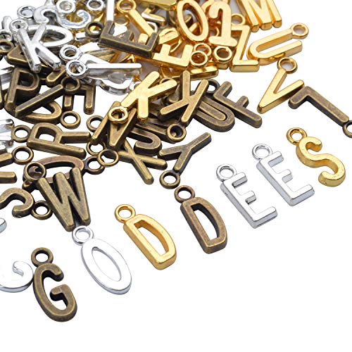 4 Juegos (104 Piezas) Colgantes Aleación A-Z Letra Encanto Alfabeto Dijes Mezclados para Fabricación de Joyas, 4 Colores