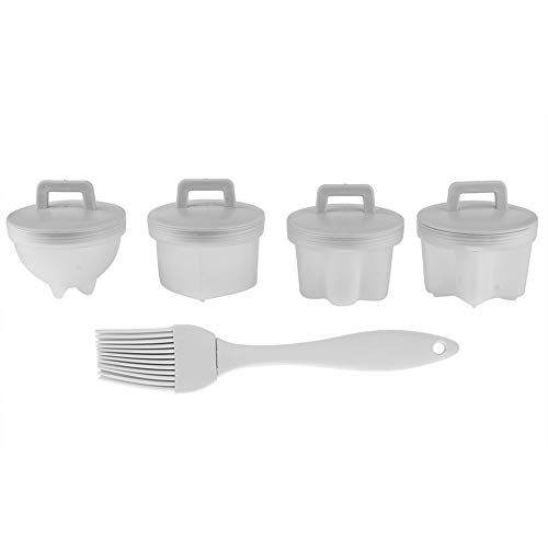 4 piezas de plástico para olla de huevos, caldera, molde para pudín, cazador furtivo, molde para huevos con cepillo de aceite, utensilios de cocina, accesorio de cocina para huevos duros(gris)