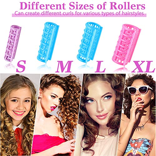 44 Rulos de Plástico de Cabello Rodillos de Agarre Automático Rulos de Rizadores de Peluquería de Presión Rizadores de Cabello sin Calor para Peluquería DIY Salón de Pelo Babero, 4 Tamaños