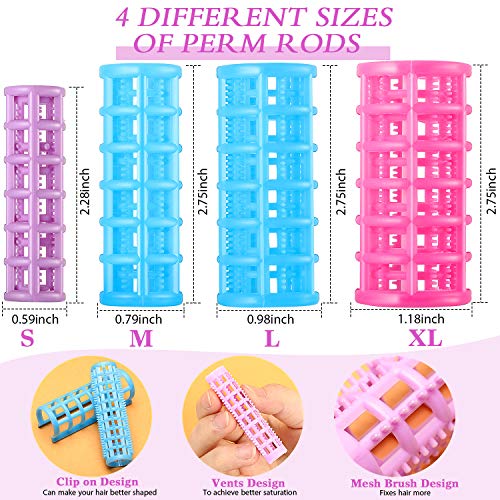 44 Rulos de Plástico de Cabello Rodillos de Agarre Automático Rulos de Rizadores de Peluquería de Presión Rizadores de Cabello sin Calor para Peluquería DIY Salón de Pelo Babero, 4 Tamaños