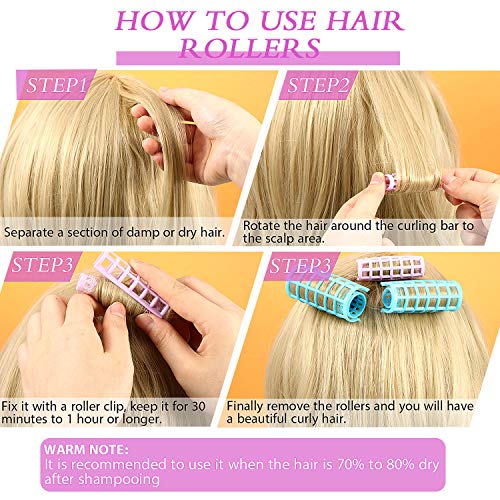 44 Rulos de Plástico de Cabello Rodillos de Agarre Automático Rulos de Rizadores de Peluquería de Presión Rizadores de Cabello sin Calor para Peluquería DIY Salón de Pelo Babero, 4 Tamaños