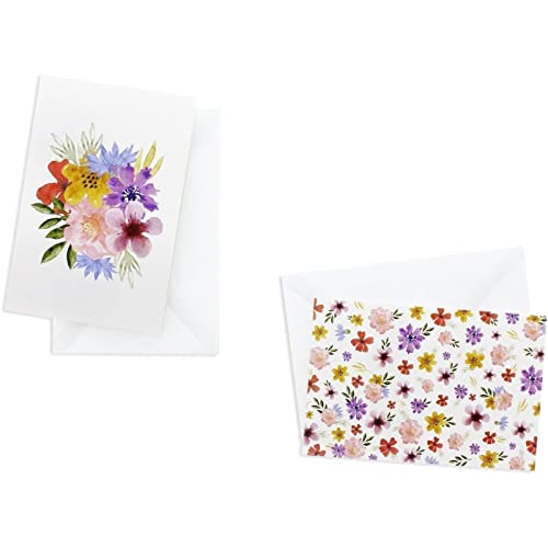 48 unidades, todo ocasión, varios tarjetas de Nota en blanco tarjetas de felicitación Set – 6 diseños de acuarela, Cactus flores plumas de pavo real – con sobres, incluye 10,2 x 15,2 cm