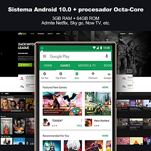 4G LTE Tablet 10 Pulgadas con Octa-Core Ultrarrápido 5G WiFi, FHD 1920 * 1200 Android 10 Original YESTEL T5 Tablets, 1.6 GHz/Face ID/Dual SIM/OTG, 64GB Ampliables hasta 128GB, Color Oro Rosa