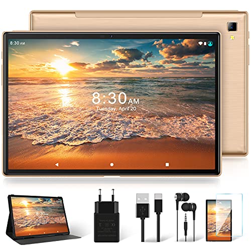 4G LTE Tablet 10 Pulgadas con Octa-Core Ultrarrápido 5G WiFi, FHD 1920 * 1200 Android 10 Original YESTEL T5 Tablets, 1.6 GHz/Face ID/Dual SIM/OTG, 64GB Ampliables hasta 128GB, Color Oro Rosa