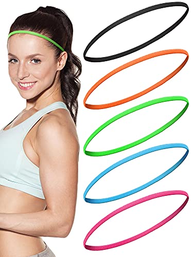 5 Diademas Deportivas Elásticas Finas y Antideslizantes Diadema de Cabello de Entrenamiento Delgado de Ejercicio Banda de Cabeza Atlética para Unisex Tenis Baloncesto Fútbol Ciclismo Yoga