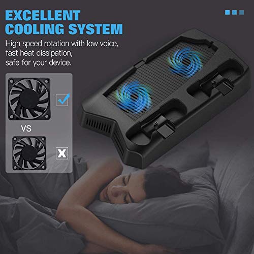 5 en 1 Estación de Carga para PS5, Soporte Vertical con Ventiladores Enfriamiento 14 Ranuras de Juegos LED Indicador Base para Consola DualSense de Edición Digital Ultra HD PlayStation 5, Negro