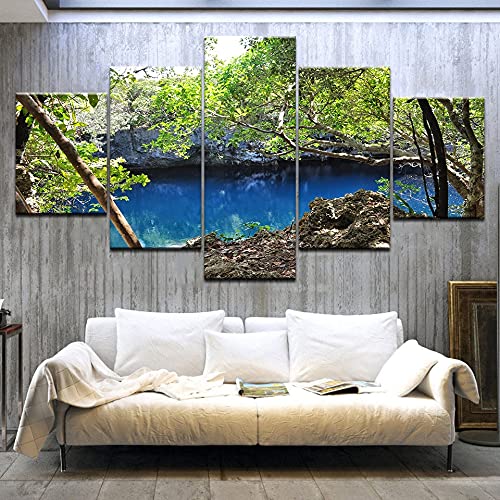 5 impresiones en lienzo de arte impreso de alta definición, decoración del hogar, imágenes de agua del lago del bosque, póster sin marco modular A9 S