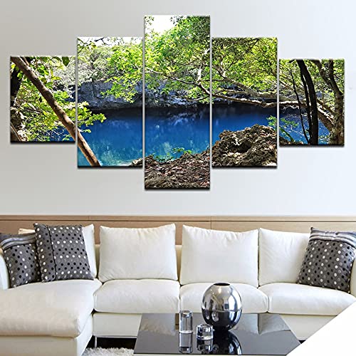 5 impresiones en lienzo de arte impreso de alta definición, decoración del hogar, imágenes de agua del lago del bosque, póster sin marco modular A9 S