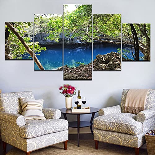 5 impresiones en lienzo de arte impreso de alta definición, decoración del hogar, imágenes de agua del lago del bosque, póster sin marco modular A9 S