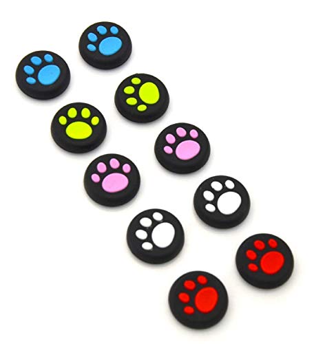 5 Pair/10 Pcs Thumb Grip Stick Analog Protector Joystick Cap Cover Cubierta Protectora de Apretones de Pulgar de Silicona para PlayStation PS4 PS3 Xbox One Nintendo Wii U Game Controllers Cat Paw Gato