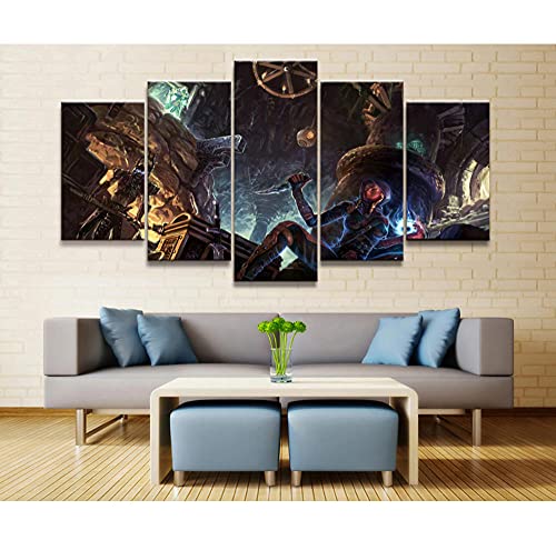 5 paneles con cuadro de lienzo modular enmarcado Elder Scrolls V Skyrim juego pintura póster pared para el hogar lienzo pintura 150x80cm