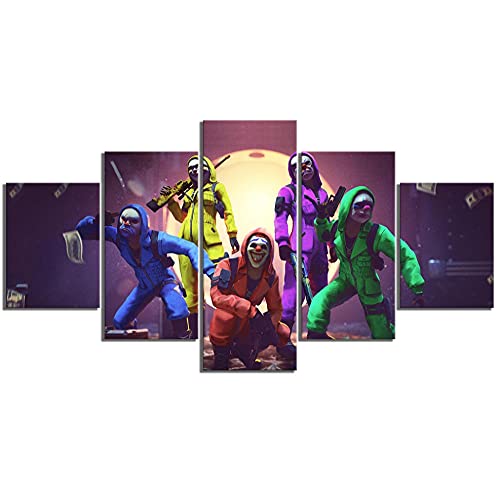 5 paneles con enmarcado Garena Free Fire Video Game Poster Pinturas Joker Fire Battlegrounds Juegos Impresión de arte Pinturas en lienzo Arte de la pared 150x80cm