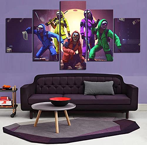 5 paneles con enmarcado Garena Free Fire Video Game Poster Pinturas Joker Fire Battlegrounds Juegos Impresión de arte Pinturas en lienzo Arte de la pared 150x80cm