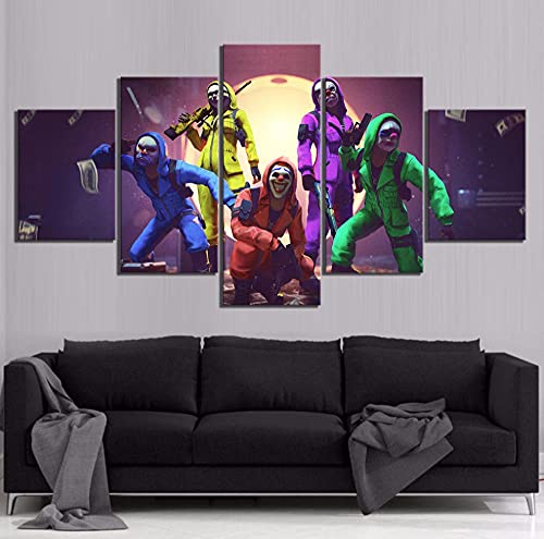 5 paneles con enmarcado Garena Free Fire Video Game Poster Pinturas Joker Fire Battlegrounds Juegos Impresión de arte Pinturas en lienzo Arte de la pared 150x80cm