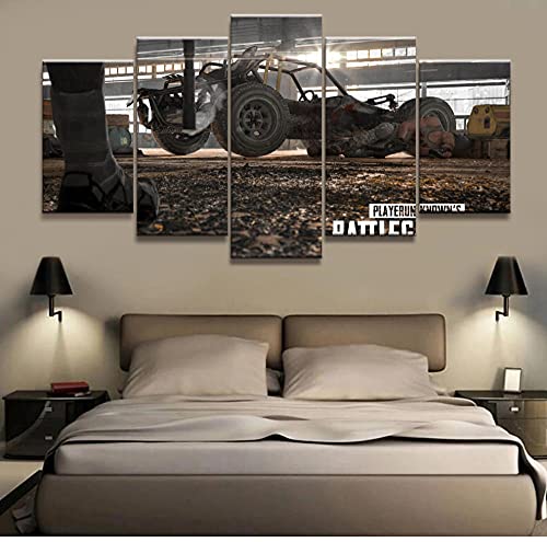 5 paneles con Pubg Playerunknowns Battlegrounds enmarcado, póster de juego, obra de arte, pintura de pared sobre lienzo para decoración del hogar, 150x80cm