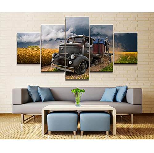 5 paneles con Pubg Playerunknowns Battlegrounds enmarcado, póster de juego, obra de arte, pintura de pared sobre lienzo para decoración del hogar, 150x80cm