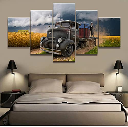 5 paneles con Pubg Playerunknowns Battlegrounds enmarcado, póster de juego, obra de arte, pintura de pared sobre lienzo para decoración del hogar, 150x80cm