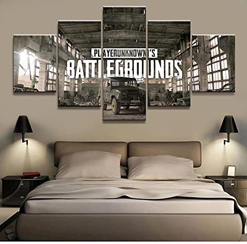 5 paneles con Pubg Playerunknowns Battlegrounds enmarcado, póster de juego, obra de arte, pintura de pared sobre lienzo para decoración del hogar, 150x80cm
