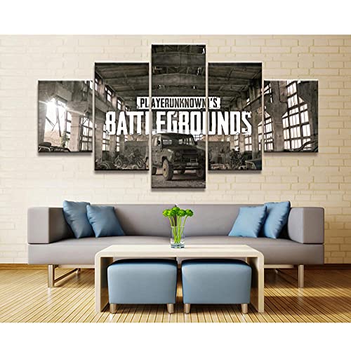 5 paneles con Pubg Playerunknowns Battlegrounds enmarcado, póster de juego, obra de arte, pintura de pared sobre lienzo para decoración del hogar, 150x80cm