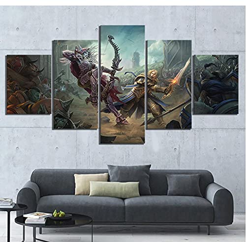 5 piezas con marco de World of Warcraft Battle Azeroth Sylvanas Windrunner Anduin Wrynn póster del juego pinturas de arte de pared decoración del hogar 150x80cm