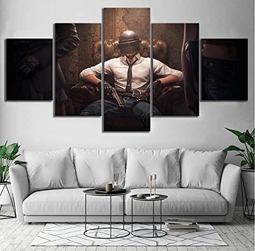 5 piezas con marco Pubg Playerunknowns Battlegrounds juego póster obra de arte pintura de pared sobre lienzo para decoración del hogar 150x80cm