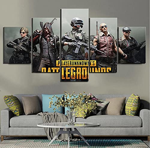 5 piezas con póster de juego Pubg enmarcado, pinturas de Playerunknowns Battlegrounds, impresión artística, lienzo, arte de pared 150x80cm