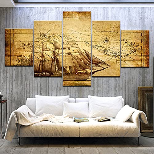 5 piezas de arte imagen decorativa lienzo impresión pintura arte antiguo lienzo navegación náutica mapa grabado A54 S