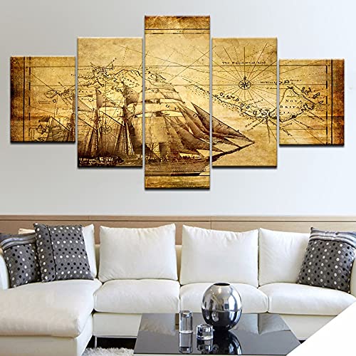 5 piezas de arte imagen decorativa lienzo impresión pintura arte antiguo lienzo navegación náutica mapa grabado A54 S