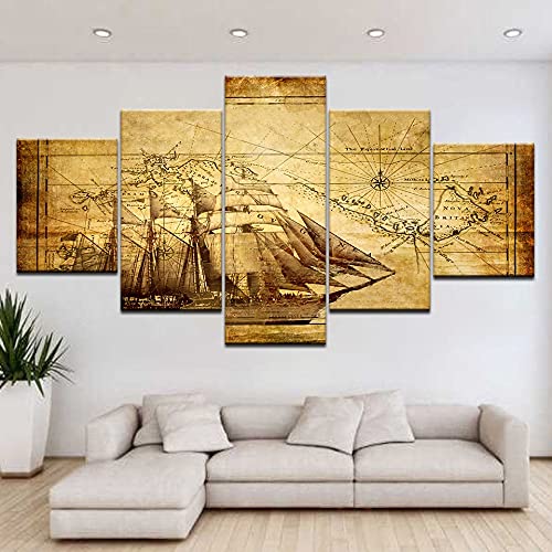 5 piezas de arte imagen decorativa lienzo impresión pintura arte antiguo lienzo navegación náutica mapa grabado A54 S