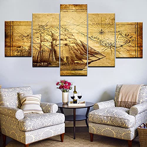 5 piezas de arte imagen decorativa lienzo impresión pintura arte antiguo lienzo navegación náutica mapa grabado A54 S