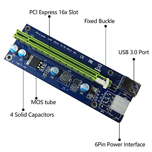 6 Pin PCI-E 1x a 16x Tarjeta de Adaptador de Riser Amplificada Mejorada & Cable de Extensión del USB 3,0 & 6pin al Cable de Transmisión de SATA, GPU Graphic Card Express Mining Eth (3 pcs)